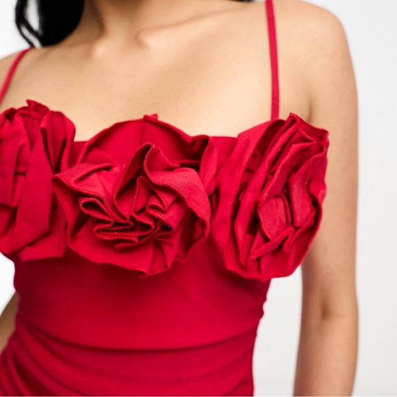 ASOS Rose Ruffle Detail Red Mini Dress - Picture 3 of 4